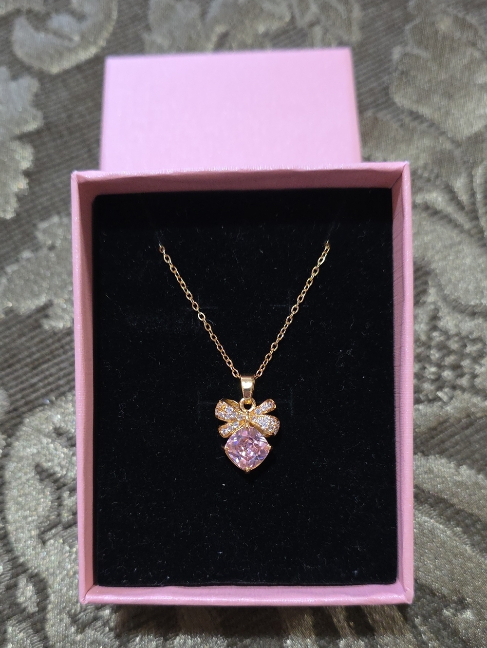 Stainless Steel Gold and Pink Pendant Necklace